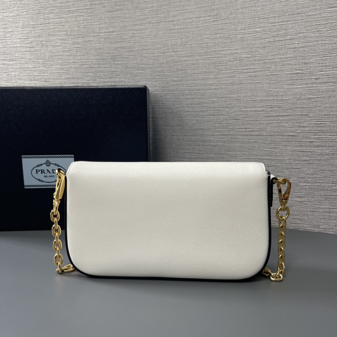 Prada Mini Saffiano Leather Shoulder Bag Handbag White 1BD356